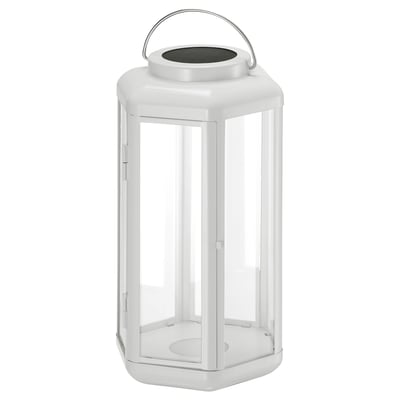 SOLVINDEN: white solar lantern, abs plastic, stainless steel, clear glass, carry handle.