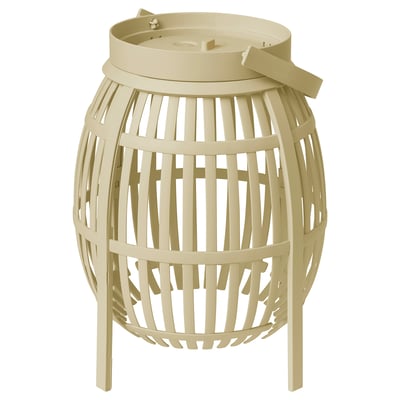 SOLVINDEN table lamp: beige, rattan, indoor/outdoor, battery, timer