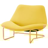 Bright yellow modern chair with curved, metal legs, designed by gillis lundgren.