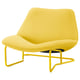 Bright yellow modern chair with curved, metal legs, designed by gillis lundgren.