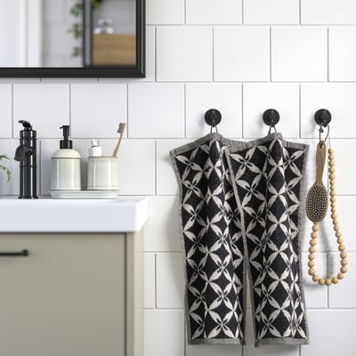 SPÄRRKRUSBÄR Guest towel, beige/black, 30x50 cm