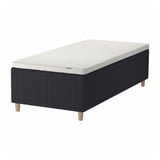 STAVANGER bed, black & white, upholstered, rectangular, wooden legs.