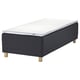 A black IKEA STAVANGER bed with a white mattress, supported by wooden legs, featuring a modern design.