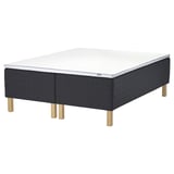 New STAVANGER bed: black, square, foam & metal base, light wood legs.