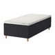 A STAVANGER bed in black with a white mattress, featuring wooden legs and a checkered design.
