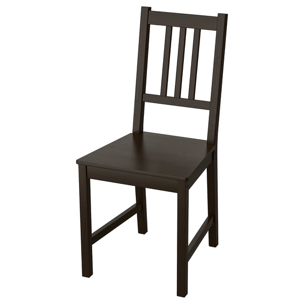 A black wooden chair named STEFAN with a sturdy, high-back design and solid pine construction.