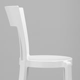 Modern white stackable chair with plastic seat and backrest.