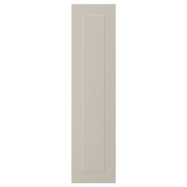 STENSUND beige cabinet door, rectangular with grooved panels, lacquered finish.