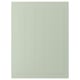 A green STENSUND cabinet door with vertical grooves. Its a rectangular shape made of fibreboard, smooth to touch.