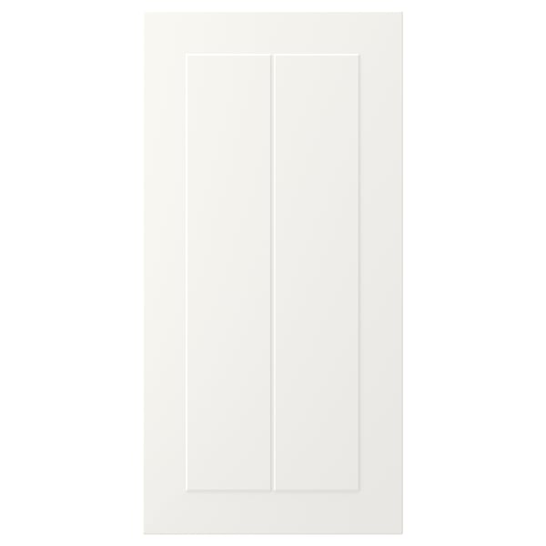 A white STENSUND cabinet door with a framed, grooved panel design. The door is rectangular and a lacquered surface.