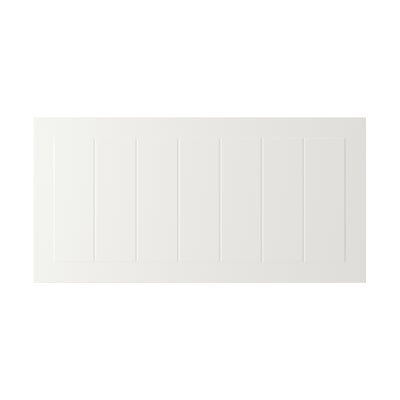 A white STENSUND cabinet front with grooved panels; rectangular, simple design.