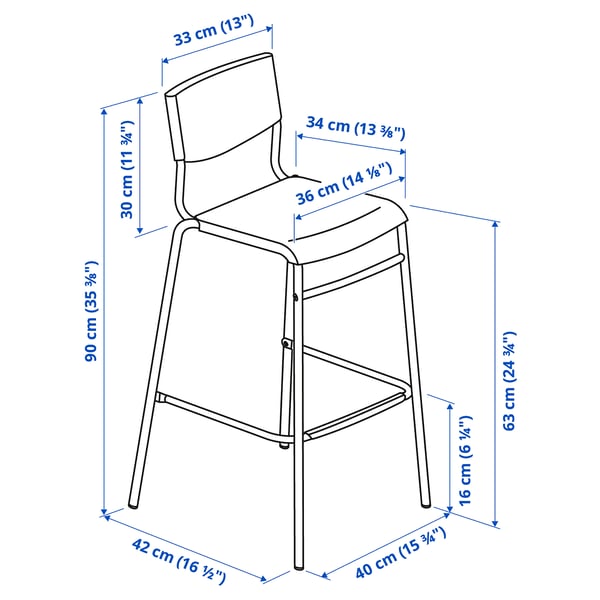 STIG Bar stool with backrest, counter height black/black, 63 cm