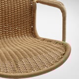 Hand-woven chair, sturdy & supportive design, natural paper twine, armrests, unique craftsmanship.