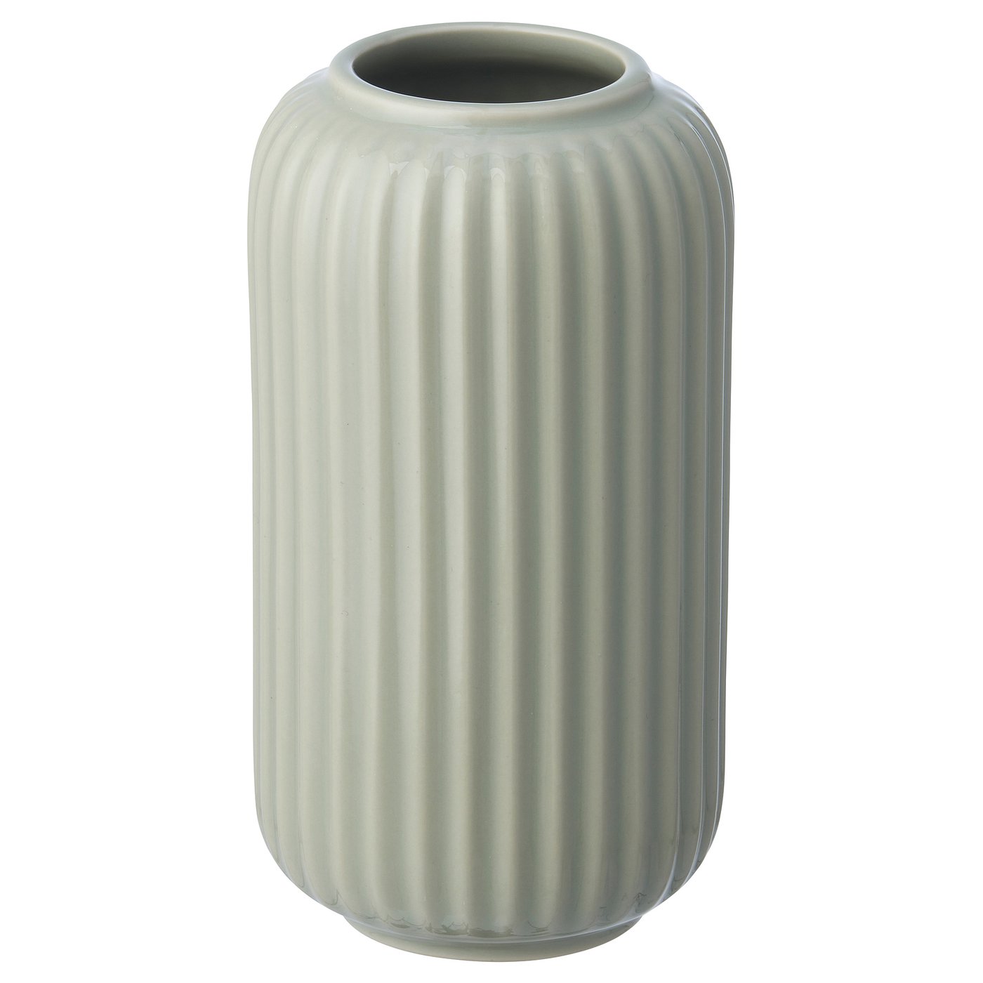 A vertical, light green STILREN vase with horizontal grooves and a flared top, made of stoneware with a coloured glaze finish.