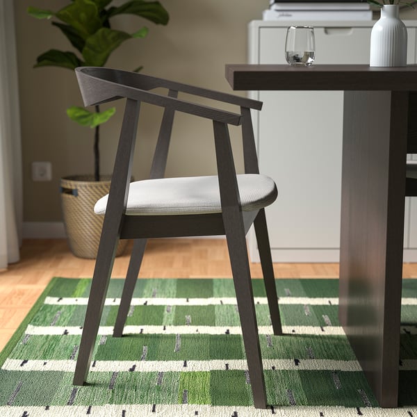 STOCKHOLM Chair with armrests, dark brown ash veneer/Tresund beige