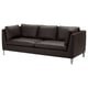 Option: STOCKHOLM black leather sofa, sleek design with metal legs, three cushioned seats.