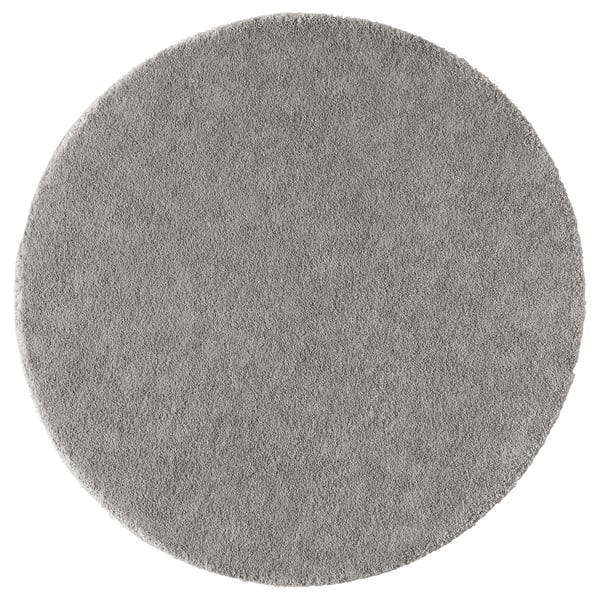 STOENSE round gray area rug. Soft, plush, and sound-absorbing with light sheen. Made from recycled polyester and polypropylene.