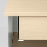 Modern bedside table with light wood finish and metallic bracket showcasing sturdy construction.