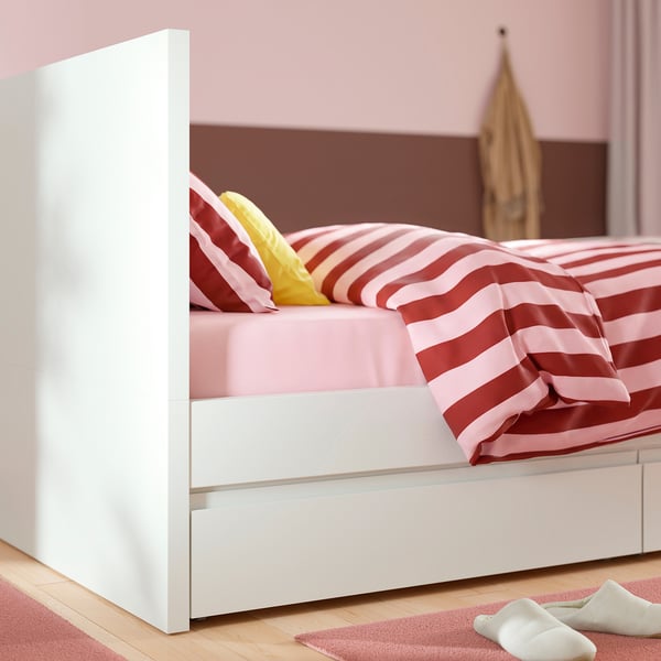STORKLINTA Bed frame with 2 storage boxes, white, 120x200 cm