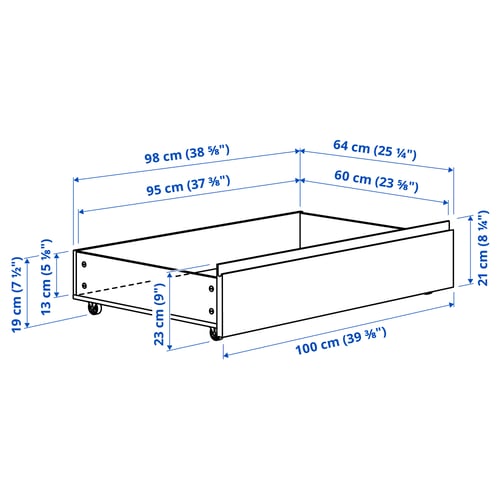 STORKLINTA Bed frame with 4 storage boxes, white/Lönset, 160x200 cm