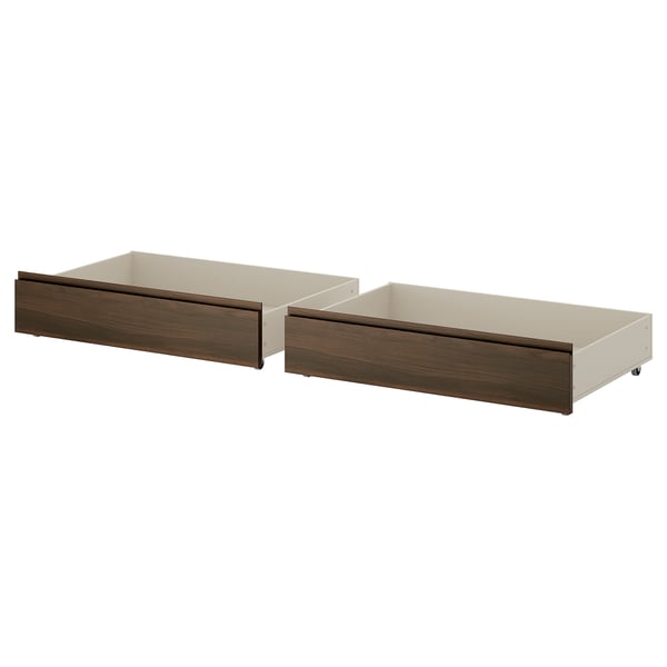 STORKLINTA Bed storage box, set of 2, dark brown oak effect, 200 cm
