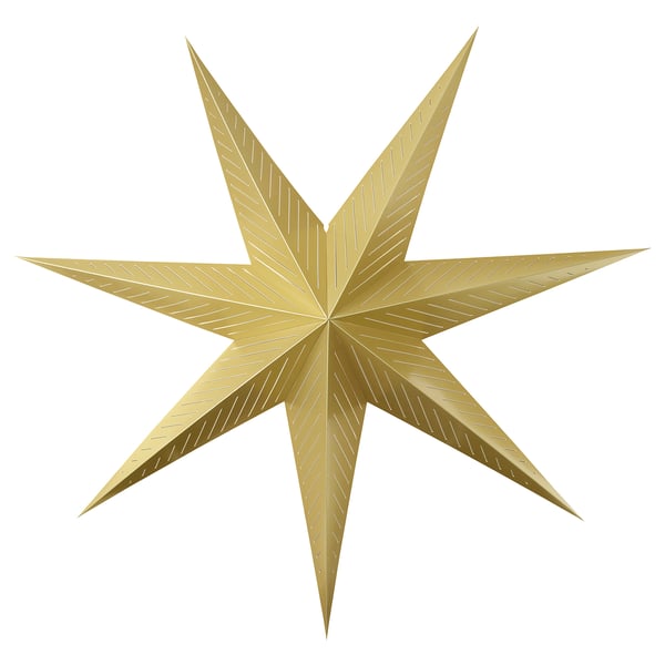 Gold-colored star-shaped lamp shade. Crafted from paperboard, its warm and festive, perfect for holiday decor.