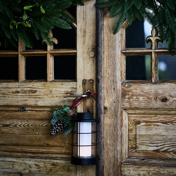 STRÅLA LED lantern, outdoor/battery-operated black