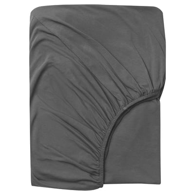 Dark gray STRANDLOKA fitted sheet, rectangular, elastic edges, cotton blend.