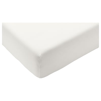 STRANDLOKA white fitted sheet, rectangular, elastic cotton blend, snug fit.