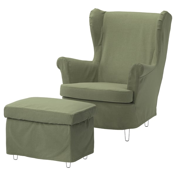 STRANDMON Slipcover for armchair/footstool, Naggen grey-green