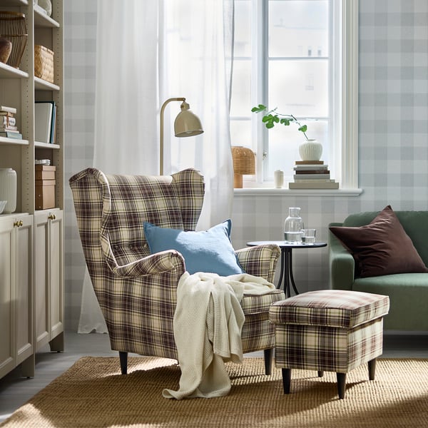 STRANDMON Wing chair, Talliden beige/brown