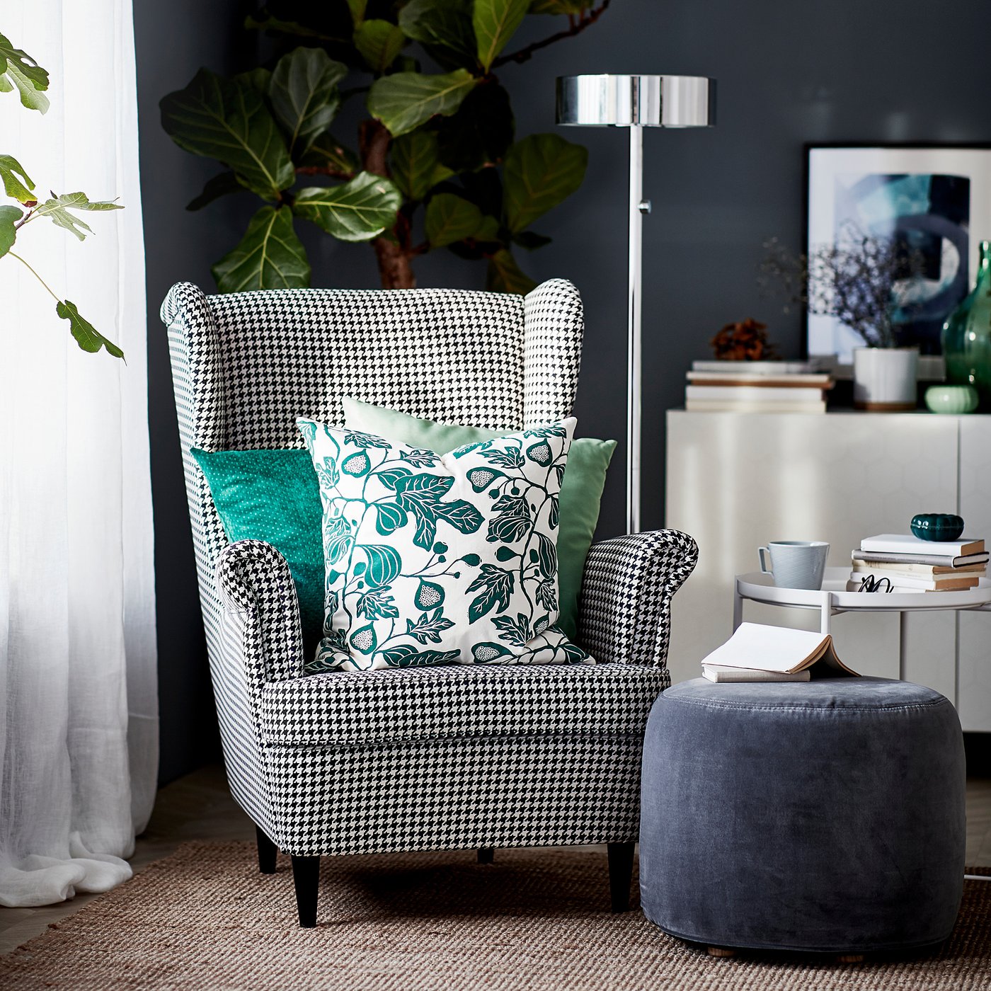【IKEA】STRANDMON ストランドモン　千鳥柄VIBBERBO黒ベージュ STRANDMON wing chair, Vibberbo black/beige - IKEA Sweden