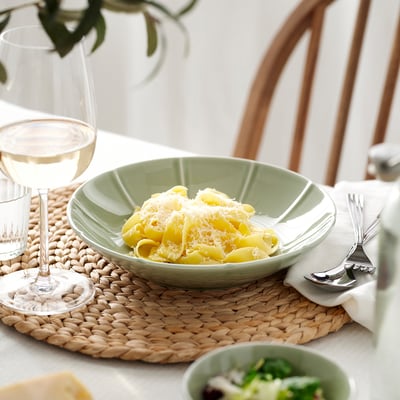 STRIMMIG Deep plate, stoneware pale grey-green, 23 cm