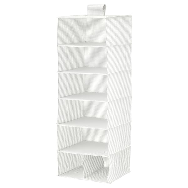 STUK storage organizer, white, fabric & plastic, tall, rectangular, grid pattern, folds flat.