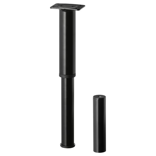 A black SULTAN bed leg, made of steel with a powder coating, in a cylindrical shape, designed to support the middle of a bed for stability.