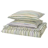 Striped bed sheet set, SUMPGRÖE, multicolored, polyester/viscose, square, smooth texture.