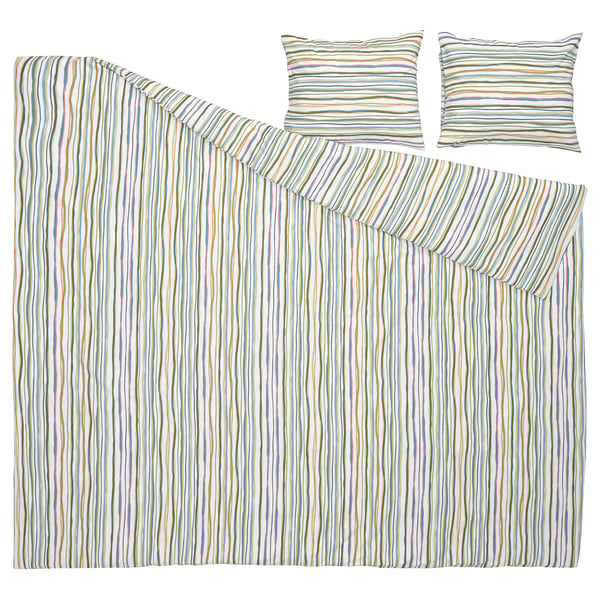 SUMPGRÖE bedding set, multistripe, polyester-viscose, with duvet cover and pillows.