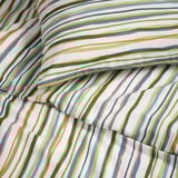 Colorful stripe duvet cover set, neatly folded, high-quality fabric.