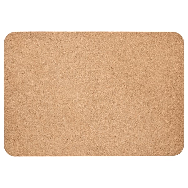 A rectangular cork desk pad in natural brown color, made from eco-friendly cork material.