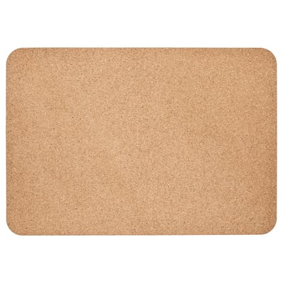 A rectangular cork desk pad in natural brown color, made from eco-friendly cork material.