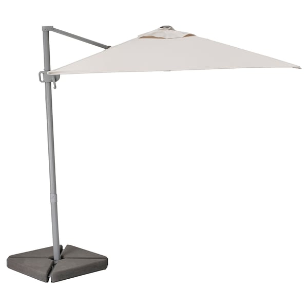 SVALÖN Parasol, hanging with base, light grey-beige/Hjältön grey, 300x200 cm