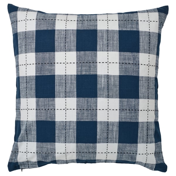 SVAMPFLY cushion, dark blue plaid pattern, square shape, zipper closure, 100% cotton.