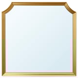 Gold-framed mirror, elegant design, square shape, reflective surface.
