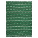 SVINROT dark green cotton throw, jacquard woven with grey-white pattern, fringed edges.