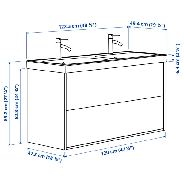 Illustration with measurements for the product: TÄNNFORSEN.