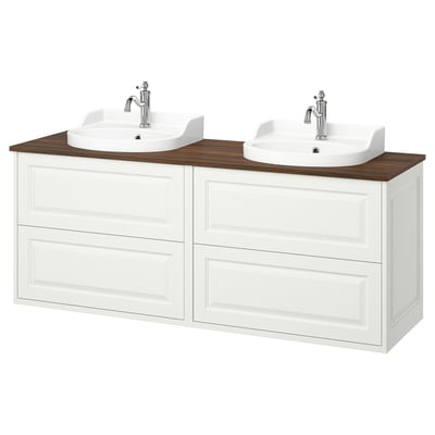 TÄNNFORSEN bathroom vanity, white, wooden, double sink, wall-mounted, classic design.