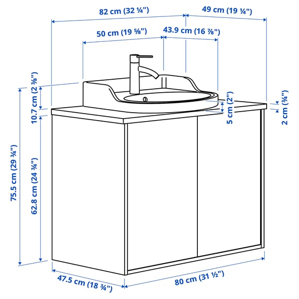 Illustration with measurements for the product: TÄNNFORSEN.