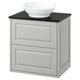 TÄNNFORSEN light grey bathroom cabinet with black marble counter, sink.