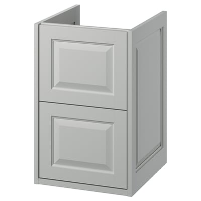 A TÄNNFORSEN light grey wall-mounted bathroom cabinet with bevelled edges and two drawers.