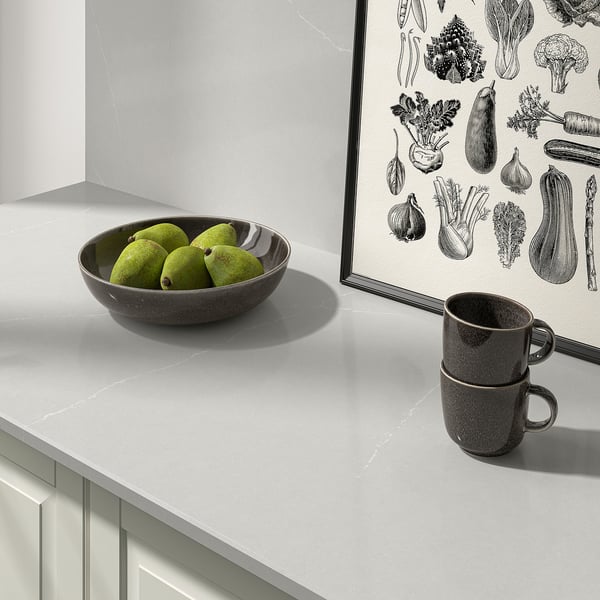 TÄRNHULT Custom made wall panel, light grey-beige marble effect/glass composite, 1 m²x1.2 cm